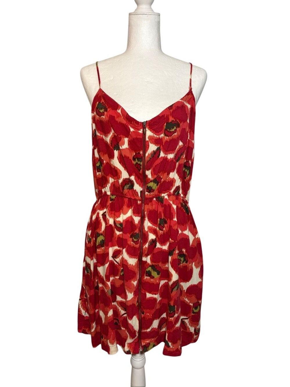 ELLE red poppy print sundress with front zipper and spaghetti straps - XL